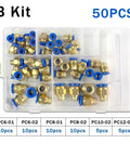 Top Tier 4mm 6mm 8mm 10mm And 12mm Pneumatic Air Joint Connectors Plus Hose Tube Push In Quick Release Couplings B Kit Holding 50 Pieces Total For Your Serious DIY Projects brass push-fit fittings in 50-piece organizer box