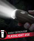 Hand holding a detachable bike light, used as flashlight, illustrating Front And Rear Bike Light Set With Batteries Included.