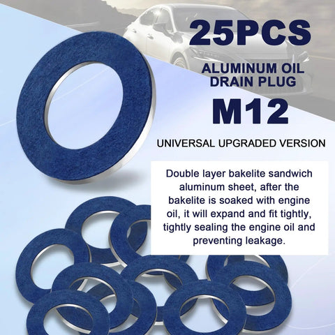 Premium Aluminum 25 Piece M12 Oil Drain Plug Gasket Washers Set With Crush Seals Replaces OEM 9043012031 For Toyota Lexus Scion