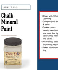 Instructions for using Sawmill Gravy Chalk Mineral Furniture Paint 32oz Matte Beige Finish For Diy Projects And Upcycling shown with jar.