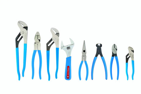 8 Piece Pro Tool Roll Set With Pliers And Adjustable Wrench Includes Straight Jaw Tongue And Groove Pliers Lineman's Pliers Diagonal End Cutting Long Nose Pliers And Cutter Organized Roll For Your Shop