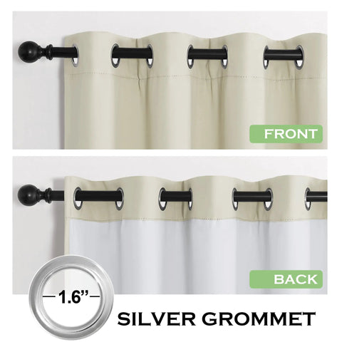 4 In 1 Soundproof Blackout Curtain Set With Melt Blown Layer For Thermal Insulation And Anti Dust, 2 Panels, cream beige, front and back view