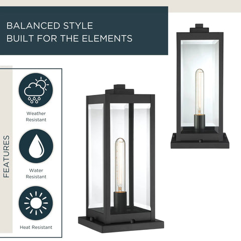 Westover 16 Inch Outdoor Pier Mount Light One Light Earth Black Lantern With Beveled Glass Wet Rated E26 Base Built Tough