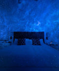 Bedroom illuminated by Galaxy Nebula Projector Light For Home Theater And Gaming Room With Led Starry Sky Multicolor Nebula Night Light Wifi App Control For Chill Relaxation Meditation Sleep Vibe Ambience