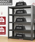 Badass Heavy Duty Storage Shelving With Pegboard 5 Tier Metal Rack Unit Max 2000 Lb Capacity Built Like A Tank For Garage Workshop And Home Storage Black Steel dimensions showing 5 tiers supports 400lbs per shelf.