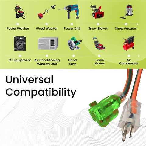Heavy Duty Outdoor Extension Cord 100 Ft 14-3 SJTW Contractor Grade Power Cable For Outdoor Tools And Equipment, Moisture Resistant, Abrasion Resistant, Weatherproof And Built To Last