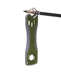 3 In 1 Broadhead Wrench And Sharpener For Archery in gray and olive gripping an arrowhead, showing multipurpose use.