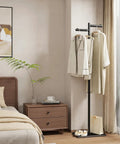 Freestanding Metal Coat Rack with Z Shaped Design, 175cm Tall Black Garment Tree, Heavy Rock Base in Bedroom