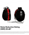 Optime 105 Behind The Head Earmuffs For Industrial Use NRR 27 To 30 dB, black and red with stainless steel band