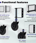 Heavy Duty 4.3 Inch Gate Wheel With Spring Loaded 360 Degree Swivel Rubber Roller For Barn And Wooden Gates Rust Resistant Outdoor Caster features springs and rubber wheel.