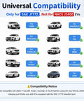 Universal compatibility chart for SAE J1772 electric vehicles, showing brands like Ford, Mercedes, and Kia.