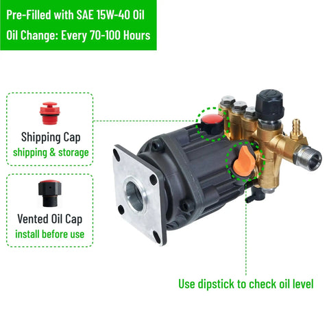 Beefed Up Axial Cam Replacement Pump For Residential Pressure Washers 2800 PSI At Three GPM Three Quarters Inch Horizontal Gas Shaft Easy Install Durable