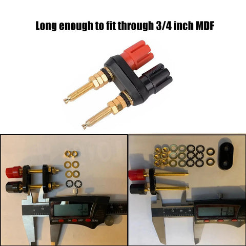 Four Pack Long Threaded Dual Banana Plug Speaker Terminals With Nailed Down Performance And Zero Hassle Wiring For Serious Homemade Audio Setups That Sound Dang Amazing, showing terminals and installation parts.