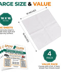 Spiff Cloth Miracle Cleaning Towels, 4-pack, 16x16 inch reusable cloths, streak-free cleaning with water