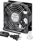 120mm x 38mm Axial Fan With Ball Bearing, Multi Voltage 110V 120V 220V 240V, front view showing grill and power cord