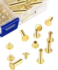 80 Sets Chicago Screw Leather Kit for DIY Crafts, assorted gold finish binding screws with posts and bases for bookbinding and repairs