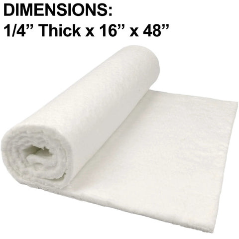 Ceramic fiber insulation blanket roll, 1/4 in thick, 16 in x 48 in, white