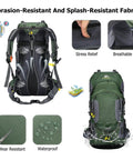 60L Waterproof Hiking Backpack With Rain Cover heavy duty nylon back view with stress-relief straps and waterproof material