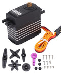 Next Level 25kg Digital Servo Motor Featuring Tough Metal Gears For Rc Cars Boats And Aircraft, with different arm accessories.