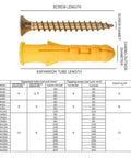 Best No Fuss Yellow Zinc Self Drilling Drywall Anchor And Screw Kit M6 M8 with size chart and dimensions.