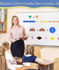 Teacher using Fraction Tiles And Circles Set For Homeroom Math Mastery in a 4th grade classroom with magnetic fractions on whiteboard.