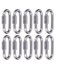Image of a 10 Pack Quick Link Connectors built from 304 stainless steel for outdoor gear, threaded carabiners ideal for camping and boating.