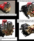 Rugged Heavy Duty Workhorse Three Cylinder Piston Pump For High Pressure Spraying And Smooth Water Transfer Equipped With Auto Relief Valve For Daily Yard Work displaying various pump head angles.