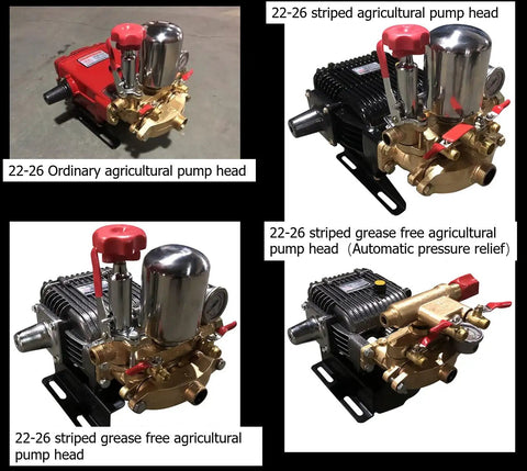 Rugged Heavy Duty Workhorse Three Cylinder Piston Pump For High Pressure Spraying And Smooth Water Transfer Equipped With Auto Relief Valve For Daily Yard Work displaying various pump head angles.