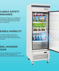 Top Shelf One Door Reach In Freezer Packing 23 Cubic Feet Of Roomy Cold Storage Built Tough For Hustling Commercial Kitchens with flexible shelves and stainless finish.
