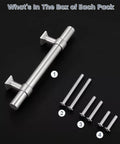 5 Pack 3 Inch Brushed Nickel Cabinet Pulls Stainless Steel T Bar Handles with screws on black background