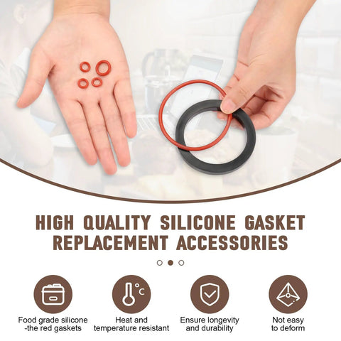 Gasket Repair Kit For Espresso Machines, Silicone O Ring Set With Boiler And Grouphead Gaskets, Replacement Seals For Classic Baby Evolution Twin Espresso Makers, Full Seal Set To Keep Your Brew On Point., red silicone gasket rings in hand