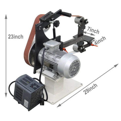 Heavy Duty Belt Sander With Easy Adjust Speed Control And Three Swappable Grinding Wheels For Pro Knife Resharpening And Wood Polish Work Handles Tricky Jobs Dead Easy And Slick Every Time, showing adjustable parts and 2200W motor.