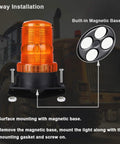 Amber LED strobe beacon with magnetic base for 12V–24V forklifts, golf carts, UTVs, and trucks