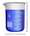 Griffin Low Form Beaker Set In 3.3 Borosilicate Glass Type I Class A With Double Metric Scale, 50ml size shown.