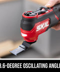 Close-up of Heavy Duty 20V Brushless Cordless Oscillating Multi Tool Kit showing 3.6-degree oscillating angle and blade attachment.