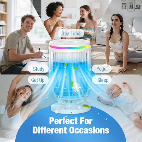 4 In 1 Personal Evaporative Air Cooler With 1200ml Water Tank, ideal for multiple activities like tea time, study, and yoga