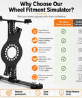 Professional Gearhead Wheel Fitment Simulator And Tire Rim Mockup Tool showing adjustable frame for 14 to 20 inch diameters.