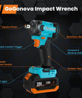 Cordless One Half Inch Impact Wrench With 20V Battery, Beast Torque Up To 5000 In-Lbs, showing features and design