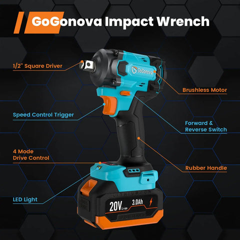 Cordless One Half Inch Impact Wrench With 20V Battery, Beast Torque Up To 5000 In-Lbs, showing features and design