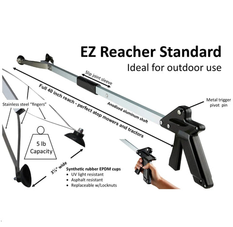 32 Inch EZ Reacher Deluxe Locking Indoor Reacher Grabber With 5-Lb Pickup Capacity, 40 Inch EZ Reacher Suction Cup Reacher For Indoor Outdoor Use, Pack Of 2 Reachers