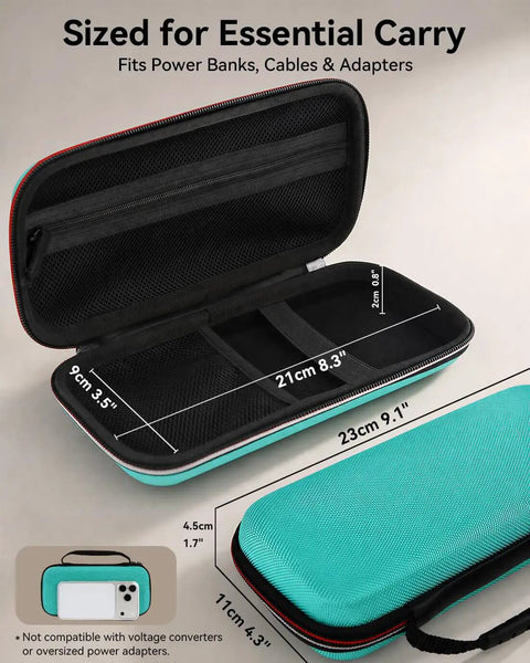 Dope Hard Eva Tech Organizer For Power Bank Stash Cable Runners And Charger Gear With Water Resistant Oxford Shell Cozy Interior Zipper Bag And Smart Travel Fit For Anyone Who Hates Tangled Wires Everywhere In Teal, showing inner compartments.