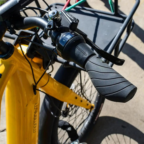 Ergonomic Shifty Grip Set For One By Front Crank With Twist Shift Or Gripshift, Left Side 132Mm Closed End Grips on yellow bike