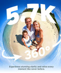 Family on beach captured by Dope 360 Action Camera Drone View Kit With 5.7K 360 Video, 48MP Sensor, 72MP 360 Photos.
