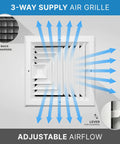 Adjustable 3 Way Air Diffuser Vent Cover For Ceiling Duct Opening 10x10 Inlet Fit Rust Proof Aluminum Grill with airflow control