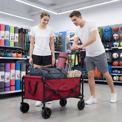 Collapsible Wagon Cart With 67L Storage And 220 Lb Weight Capacity Heavy Duty Folding Utility Wagon On Wheels in store display