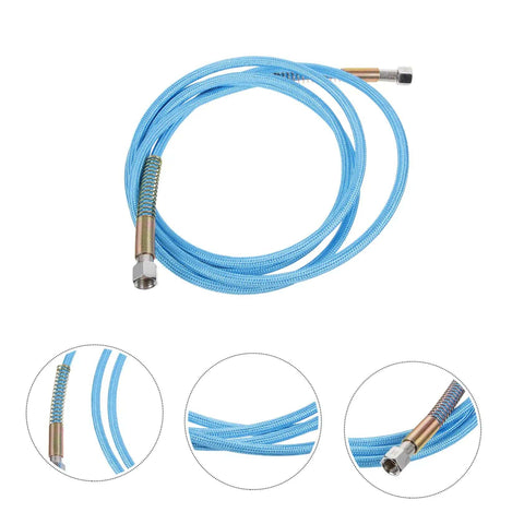 High Temperature Steam Hose For Ironing, flexible lightweight sky-blue water line tube with metal connectors, close-up views