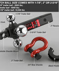 Tri Ball Trailer Hitch Mount With Swivel Tow Shackle And Hook For 2 Inch Receiver Chrome Trailer Balls In 1-7/8 Inch 2 Inch And 2-5/16 Inch Sizes Go To Heavy Duty Gear With 5/8 Inch Hitch Pin showing components and features