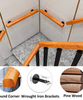 Heavy Duty Metal Railing Kit With Square Balusters And Tubular Posts For Decks Porches And Indoor Stairs, Pine wood handrails with wrought iron brackets.