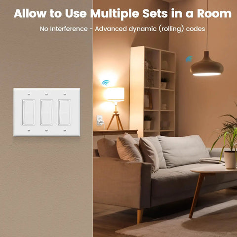 Wireless Light Switch With Remote Outlet Control For Plug In Lamps And Decor in living room wall installation