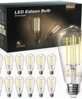 Vintage Edison Style LED Bulbs 12 Pack For Retro Vibes, 8W ST58 Dimmable, 60W Equivalent, bulbs and box display